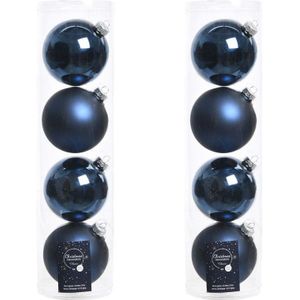 8x Donkerblauwe glazen kerstballen 10 cm - Mat/matte - Kerstboomversiering donkerblauw