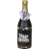 Spaarpot voor volwassenen - wijnfles/champagnefles - Happy Birthday - H31 x B10 cm