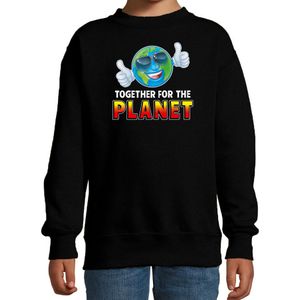 Funny emoticon sweater Together for the planet zwart voor kids - Fun / cadeau trui
