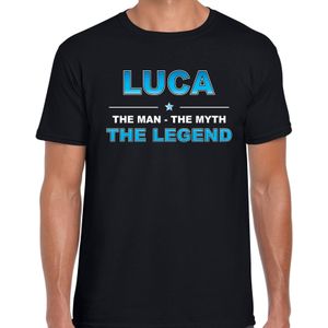 Naam cadeau Luca - The man, The myth the legend t-shirt  zwart voor heren - Cadeau shirt voor o.a verjaardag/ vaderdag/ pensioen/ geslaagd/ bedankt