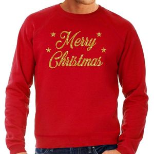 Foute Kersttrui / sweater - Merry Christmas - goud / glitter - rood - heren - kerstkleding / kerst outfit