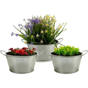 Arte r Plantenpot/bloempot teil- 3x - zink - zilver - D20 x H15 cm