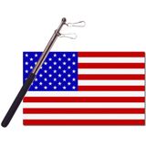 Landen vlag Amerika/USA - 90 x 150 cm - met compacte draagbare telescoop vlaggenstok - zwaaivlaggen