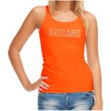 Glitter Holland tanktop oranje met steentjes/rhinestones voor dames - Oranje fan shirts - Holland / Nederland supporter - EK/ WK top / outfit