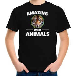 T-shirt tijger - zwart - kinderen - amazing wild animals - cadeau shirt tijger / tijgers liefhebber