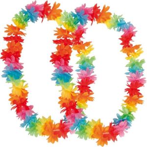 Set van 4x stuks hawaii Tropische krans bloemenslingers in felle vrolijke kleuren - Verkleed artikelen