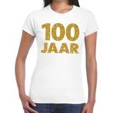 100 jaar goud glitter verjaardag t-shirt wit dames - verjaardag / jubileum shirts
