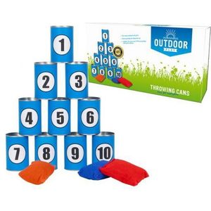 Outdoor Play Throwing Cans - Klassiek kermisspel voor buiten - Geschikt voor kinderen vanaf 3 jaar - Inclusief 12 blikjes en 3 werpzakjes