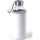 4x Stuks glazen waterfles/drinkfles met witte softshell bescherm hoes 420 ml - Sportfles - Bidon
