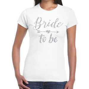 Bride to be Cupido zilver glitter tekst t-shirt wit dames - dames shirt Bride to be- Vrijgezellenfeest kleding