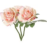Top Art Kunstbloem Roos de luxe - 3x - roze - 30 cm - kunststof steel - decoratie bloemen