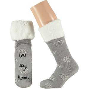 Grijze meisjes bedsokken/huissokken anti-slip Lets Stay Home maat 25-30 - Kinder sokken