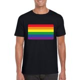 Gay pride t-shirt met Regenboog vlag zwart heren