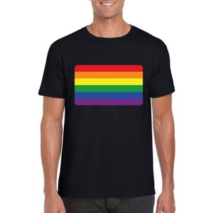 Gay pride t-shirt met Regenboog vlag zwart heren