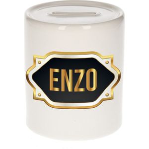 Enzo naam cadeau spaarpot met gouden embleem - kado verjaardag/ vaderdag/ pensioen/ geslaagd/ bedankt