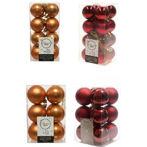 Kerstversiering kunststof kerstballen kleuren mix cognac bruin/donkerrood 4 en 6 cm pakket van 80x stuks