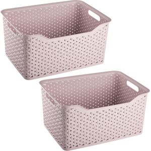 Plasticforte opbergmand/kastmandje - 2x - 18 liter - roze - kunststof - 29 x 39 x 19 cm