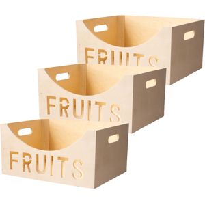 Set van 3x stuks houten fruitmand/fruitkistje vierkant 40 x 30 cm - Fruitschalen/fruitmanden