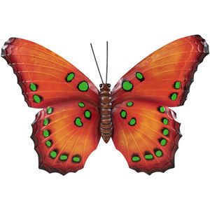 Tuindecoratie vlinder van metaal oranje 48 cm - Muur/wand/schutting - Dierenbeelden vlinders