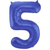 Folat folie ballonnen - Leeftijd cijfer 65 - blauw - 86 cm - en 2x slingers