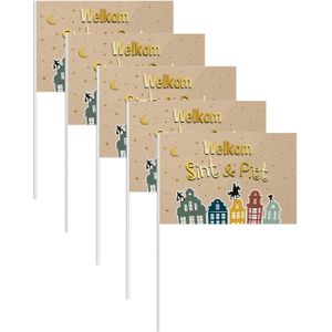 Pakket van 25x stuks Sinterklaas zwaaivlaggetjes Welkom Sint en Piet 30 x 20 cm