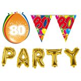 Folat - Verjaardag feestversiering 80 jaar PARTY letters en 16x ballonnen met 2x plastic vlaggetjes