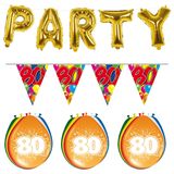 Folat - Verjaardag feestversiering 80 jaar PARTY letters en 16x ballonnen met 2x plastic vlaggetjes