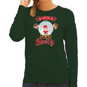Bellatio Decorations foute kersttrui/sweater dames - Kerstman sneeuwbol - groen - Shake Your Booty