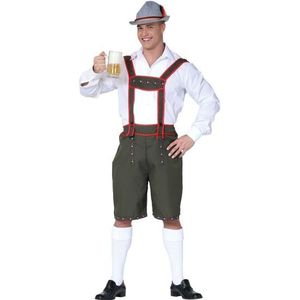 Groene/rode Tiroler lederhosen verkleed kostuum/broek voor heren -  Carnavalskleding voordelige Oktoberfest/bierfeest verkleedoutfit