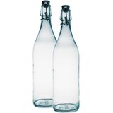 2x Glazen beugelflessen/weckflessen transparant 1 liter rond - Weckflessen - Beugelflessen - Limonadeflessen - Waterflessen - Karaffen
