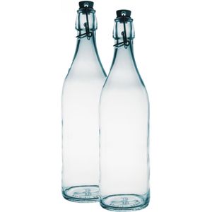 2x Glazen beugelflessen/weckflessen transparant 1 liter rond - Weckflessen - Beugelflessen - Limonadeflessen - Waterflessen - Karaffen