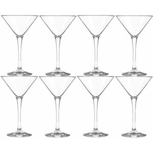 8x Cocktail/martini glazen transparant 250 ml Martini serie - 25 cl - Cocktail glazen - Cocktails drinken - Cocktailglazen van glas