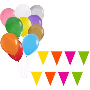Folat - Verjaardag ballonnen 50x stuks met 2x gekleurde vlaggenlijnen