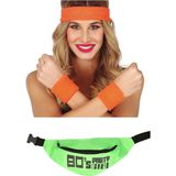 Foute 80s/90s party verkleed accessoire set - neon oranje - jaren 80/90 thema feestje - 4-delig