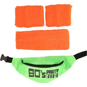 Foute 80s/90s party verkleed accessoire set - neon oranje - jaren 80/90 thema feestje - 4-delig