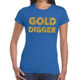 Gold Digger gouden glitter tekst t-shirt blauw dames - dames shirt  Gold Digger