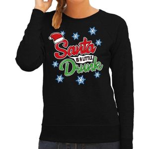 Foute kersttrui / sweater Santa is a little drunk zwart voor dames - kerstkleding / christmas outfit