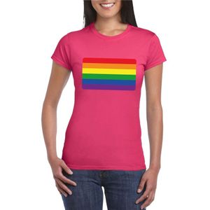 Gay pride t-shirt met Regenboog vlag roze dames