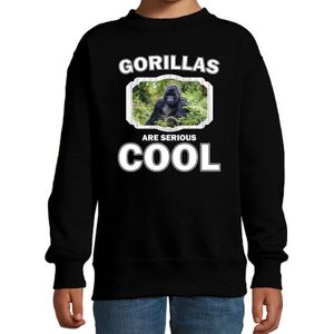 Dieren gorilla apen sweater zwart kinderen - gorillas are serious cool trui jongens/ meisjes - cadeau gorilla/ gorilla apen liefhebber - kinderkleding / kleding
