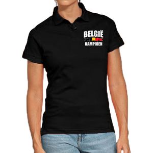 Belgie kampioen supporter poloshirt op borst zwart voor dames - EK/ WK poloshirt / outfit