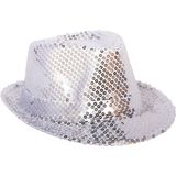 Faram Verkleedkleding set zilveren hoed en bretels glitter volwassenen