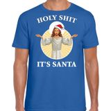 Holy shit its Santa fout Kerstshirt / Kerst t-shirt blauw voor heren - Kerstkleding / Christmas outfit