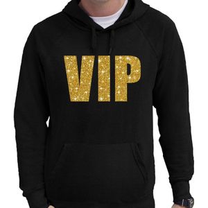 VIP goud glitter tekst hoodie zwart heren - zwarte glitter sweater/trui met capuchon