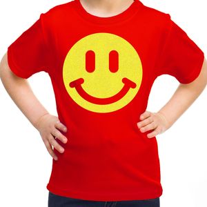 Bellatio Decorations Verkleed T-shirt voor meisjes - smiley - rood - carnaval - feestkleding kind