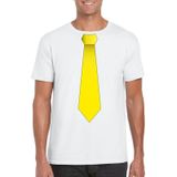 Wit t-shirt met gele stropdas heren