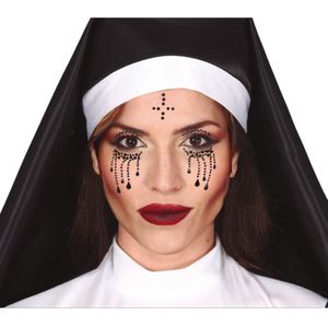 Plak diamantjes non gezicht versiering zwart - Halloween gezicht make-up/schmink steentjes