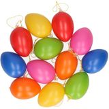 120x Gekleurde paasei hangdecoratie - Paasversiering/Paasdecoratie - Paaseieren met touwtje in verschillende kleuren