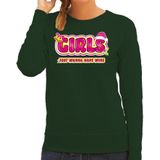 Bellatio Decorations foute kersttrui/sweater voor dames - girls just wanna have wine - groen/roze