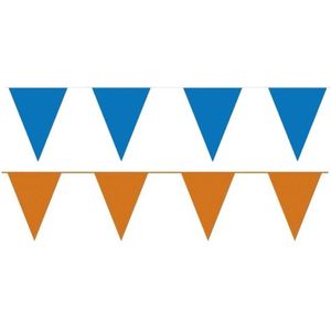 Oranje/Blauwe feest punt vlaggetjes pakket - 80 meter - slingers/ vlaggenlijn