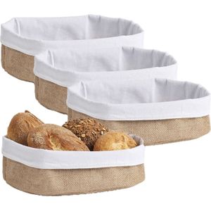 4x Jute brood serveer mandjes 26 x 18 cm - Zeller - Keukenbenodigdheden - Tafel dekken - Ontbijten/Brunchen/Lunchen - Broodjes/bolletjes serveren - Broodmanden